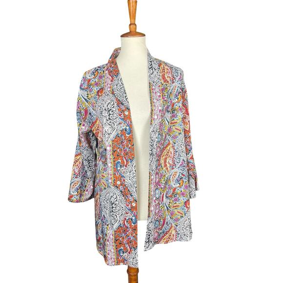 Colorful Floral Open Kimono Women Size Small Paisley Print Boho Vintage Style - Picture 4 of 7
